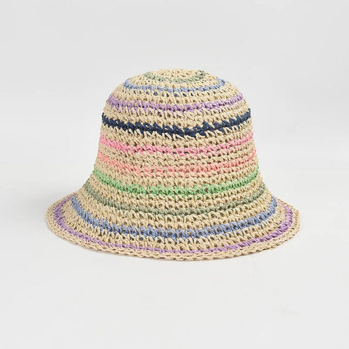 USPOP Striped Summer Straw Bucket Hat