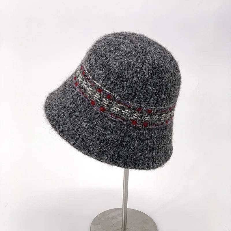 Ethnic Knitted Autumn Winter Bucket Hat Versatile Street Style