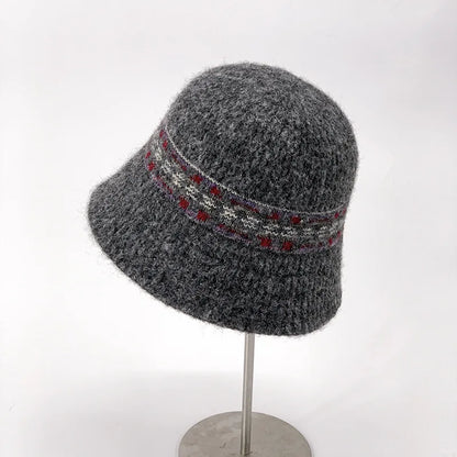 Ethnic Knitted Autumn Winter Bucket Hat Versatile Street Style