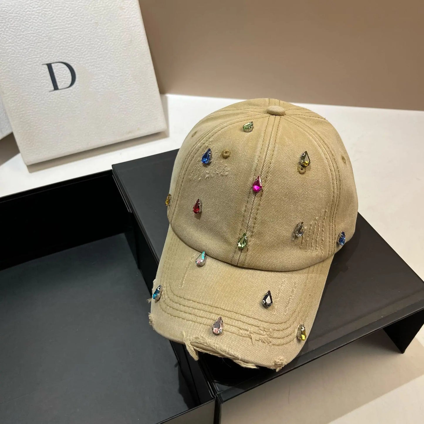 Luxury Rhinestone Washed Distressed Baseball Cap