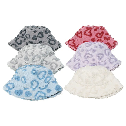 Sherpa Heart Pattern Winter Bucket Hat