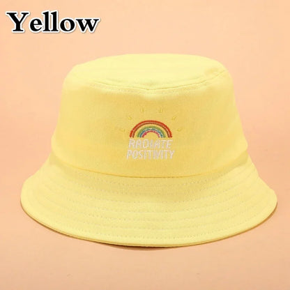 New Unisex Foldable Embroidered Bucket Hat Rainbow Print