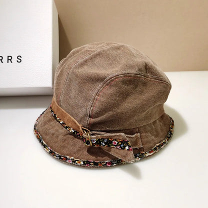 Niche Denim Lace Short Brim Bucket Hat