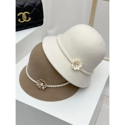 Pearl Embellished French Vintage Bucket Hat