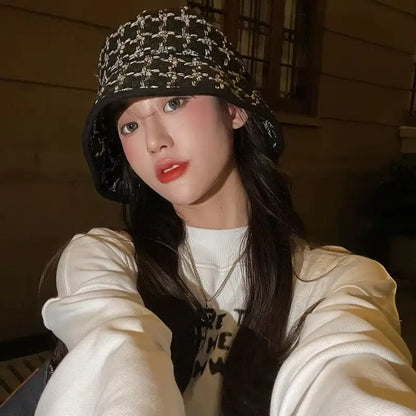 Plaid Fashion Flat Top Winter Bucket Hat