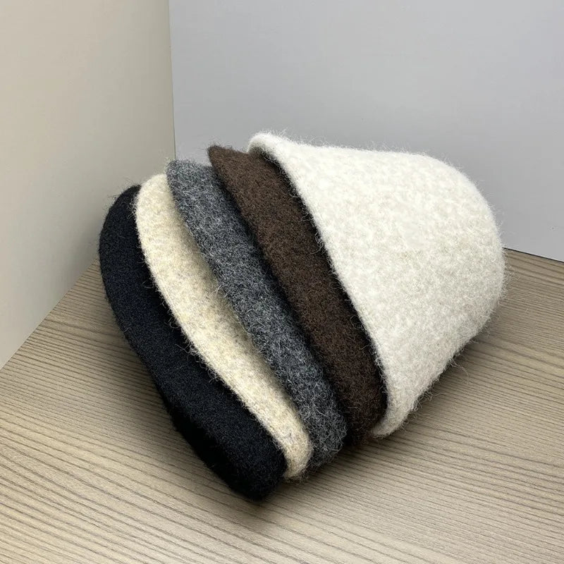 Wool Blend Knitted Plush Winter Bucket Hat