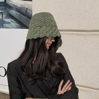 Women Retro Handmade Straw Travel Beach Bucket Hat