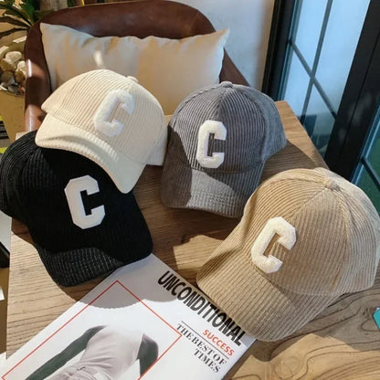 Corduroy Letter C Winter Baseball Cap