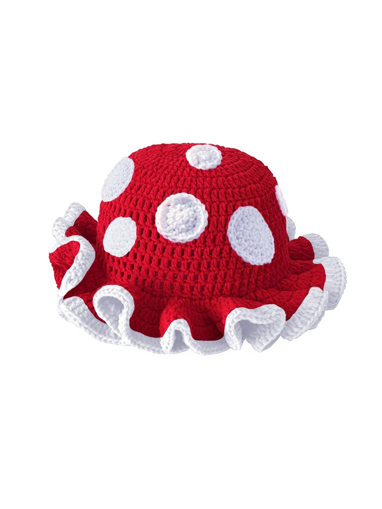 Cartoon Strawberry Crochet Ruffled Bucket Hat