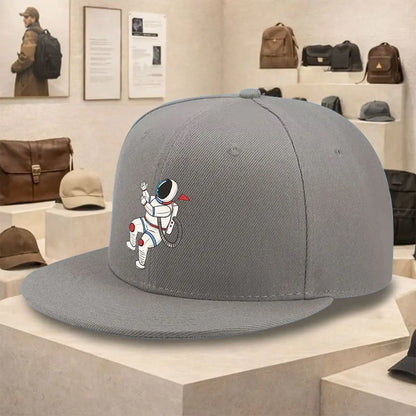 Astronaut Floating Graphic Flat Brim Snapback Cap