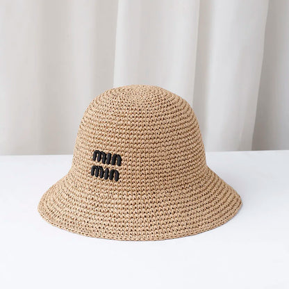 Y2K Korean Straw Handwoven Summer Bucket Hat