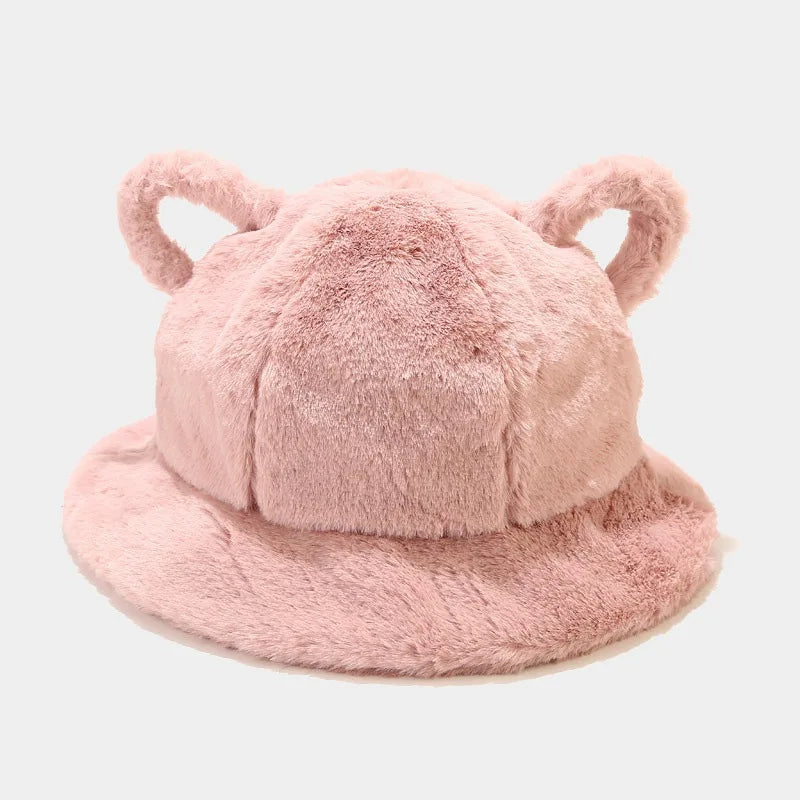 Cat Ear Plush Leopard Bucket Hat