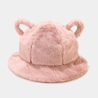 Cat Ear Plush Leopard Bucket Hat