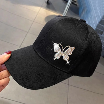 Rhinestone Butterfly Lace Pattern Summer Baseball Cap