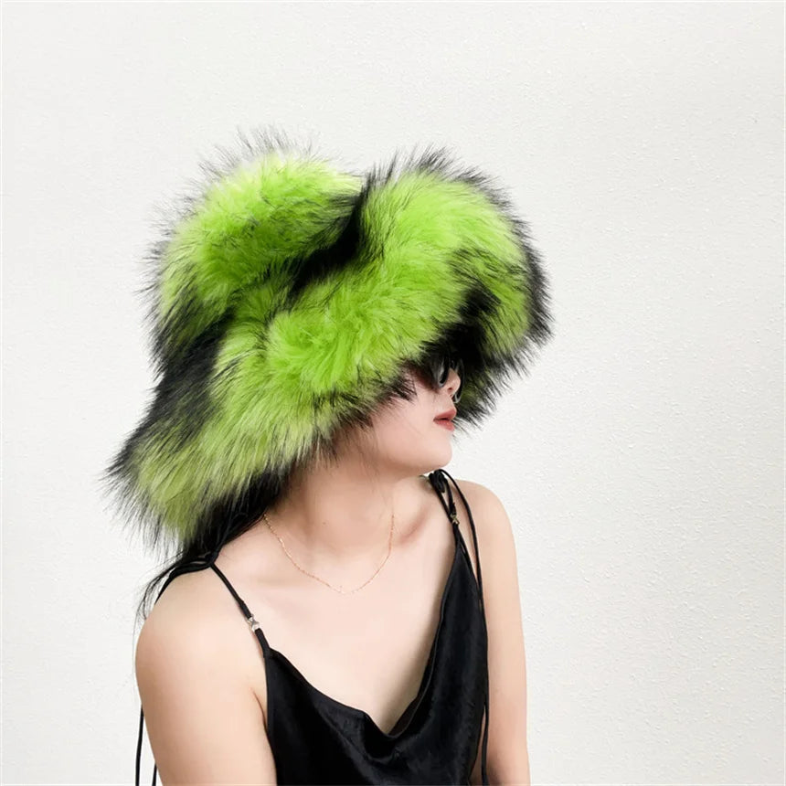 Fluffy Faux Fur Y2K Winter Bucket Hat