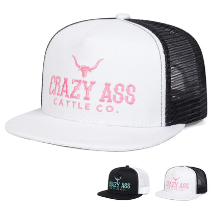 Unisex CRAZY ASS CATTLE CO Embroidery Hip-hop Net Hats