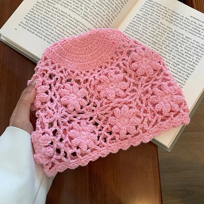 Sweet Y2K Crochet Flower Knit Bucket Hat