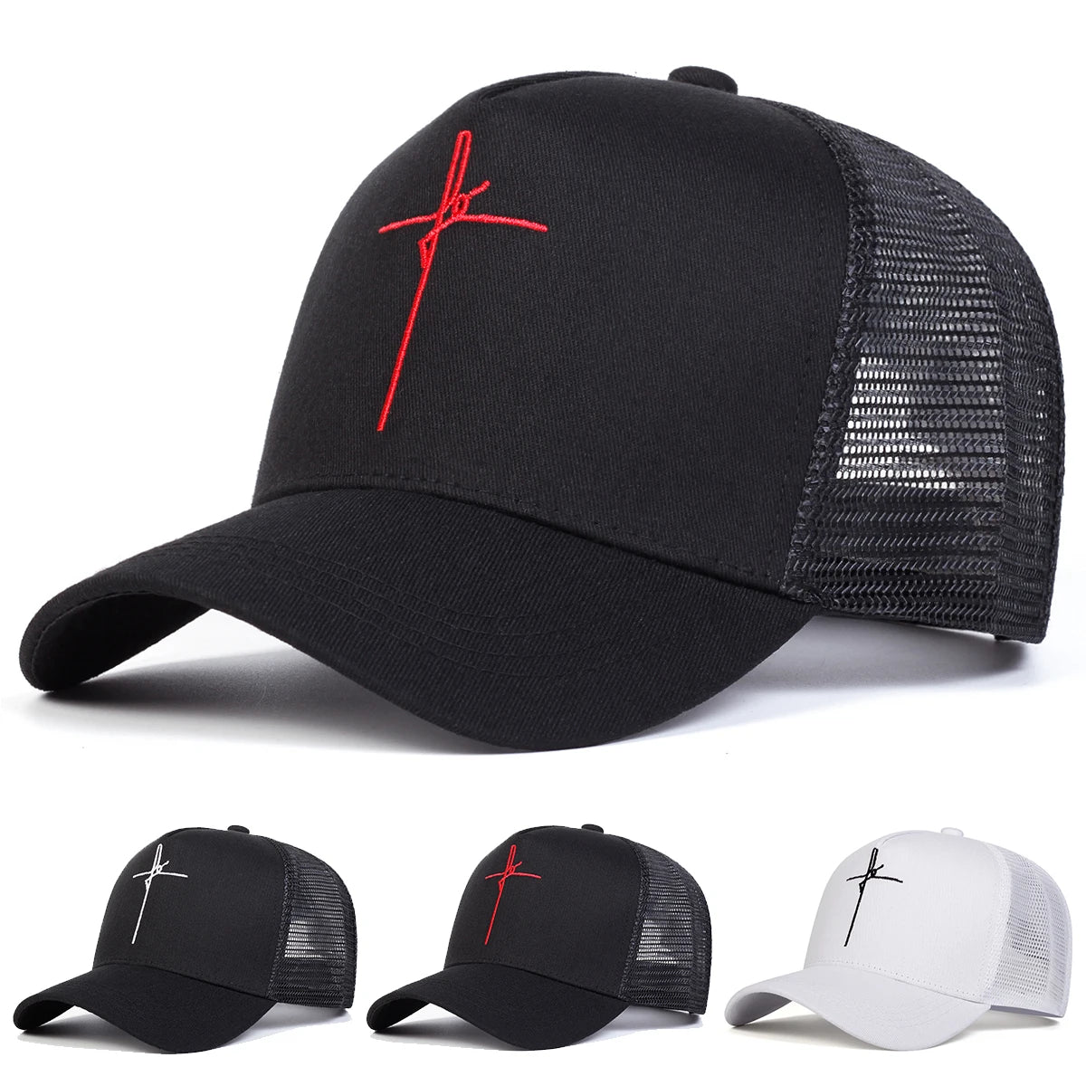 Unisex Cross Embroidery Baseball Net Caps
