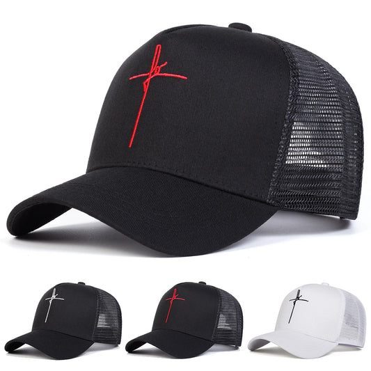 Unisex Cross Embroidery Baseball Net Caps