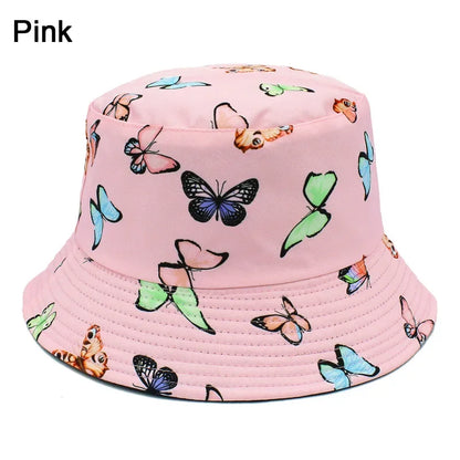 Wide Brim Butterfly Print Outdoor Panama Bucket Hat