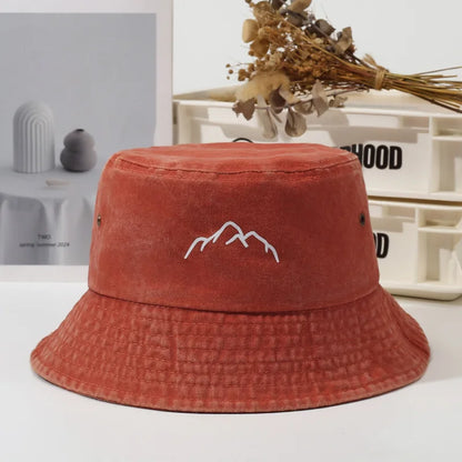 Hot Vintage Washed Mountain Logo Bucket Hat