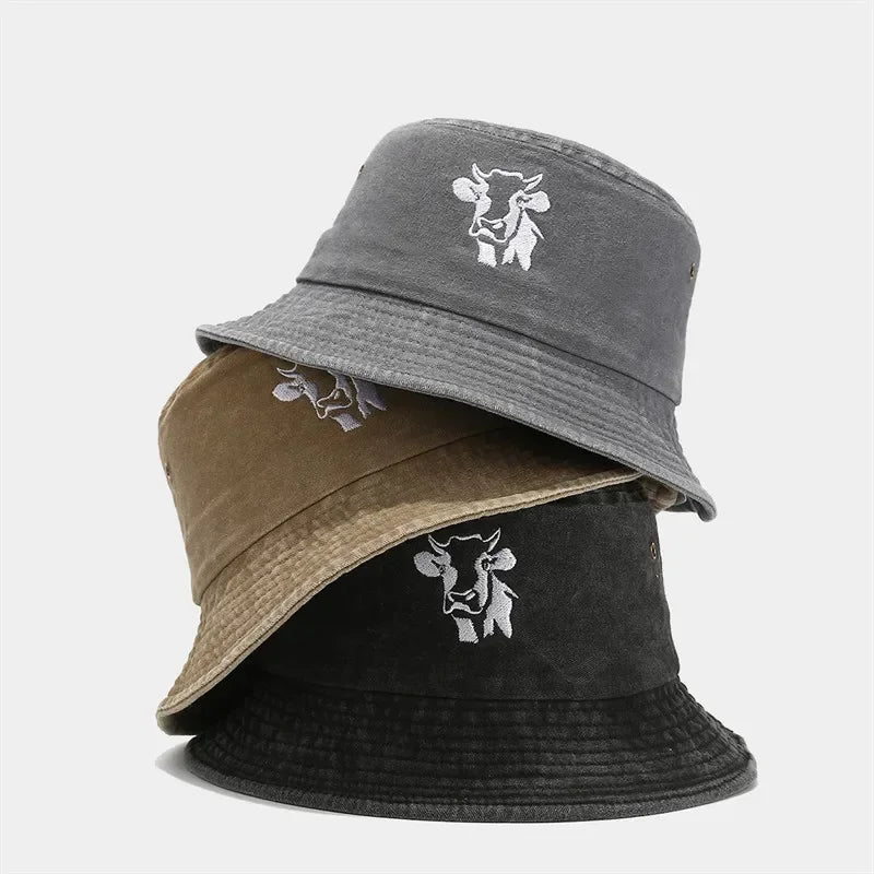 Four Seasons Animal Embroidered Cotton Bucket Hat