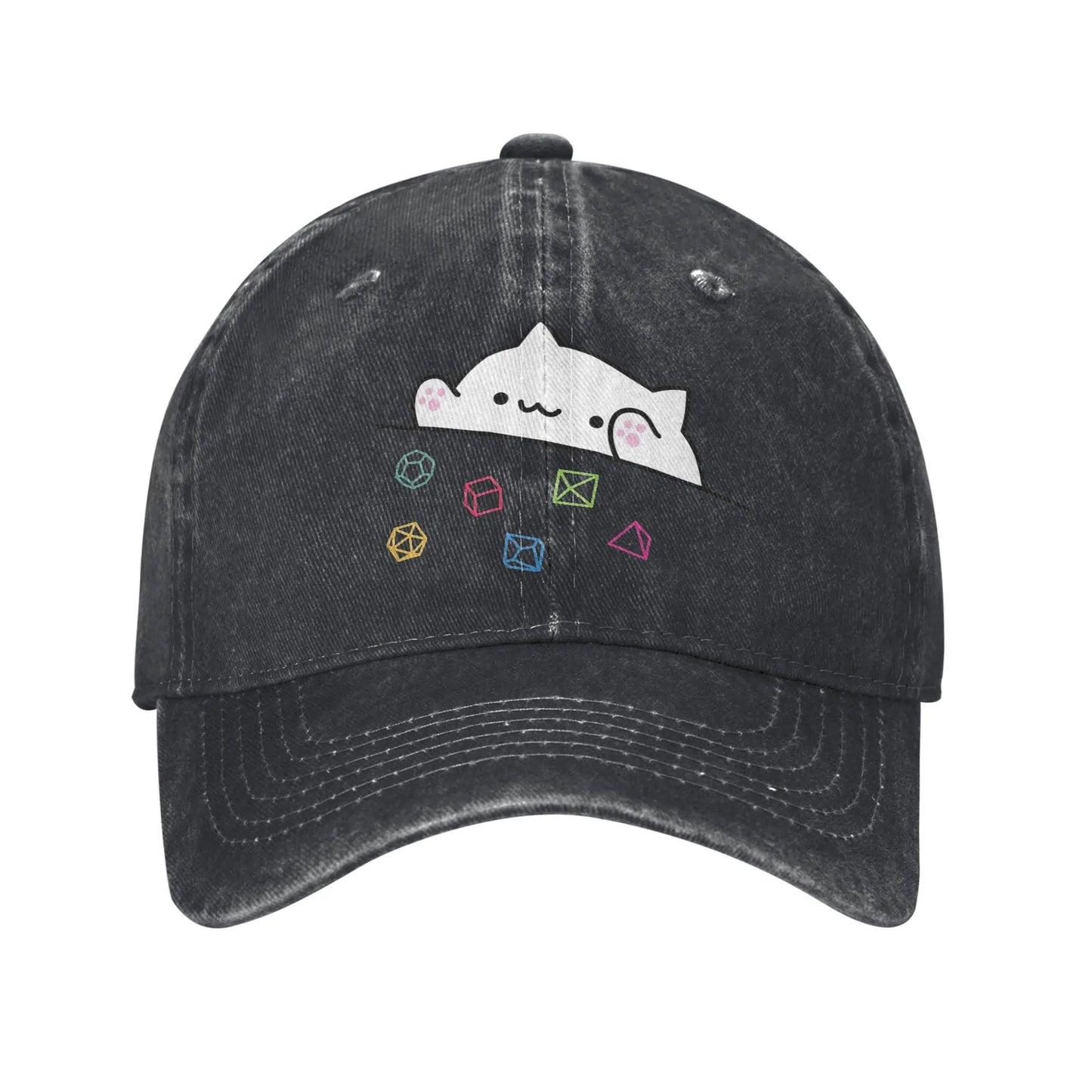 Vintage Dice Cat DnD Distressed Denim Snapback Baseball Cap