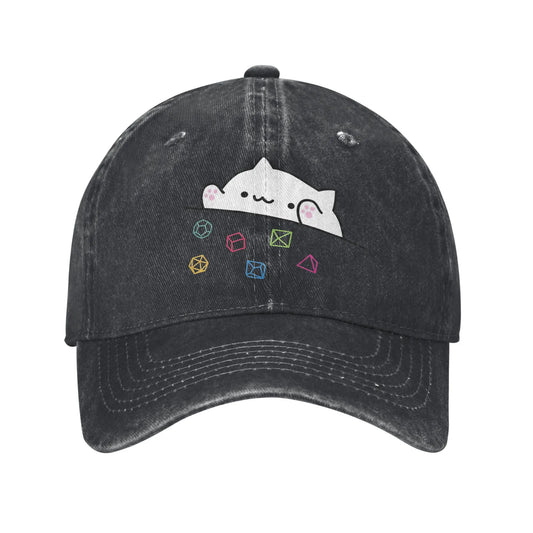 Vintage Dice Cat DnD Distressed Denim Snapback Baseball Cap