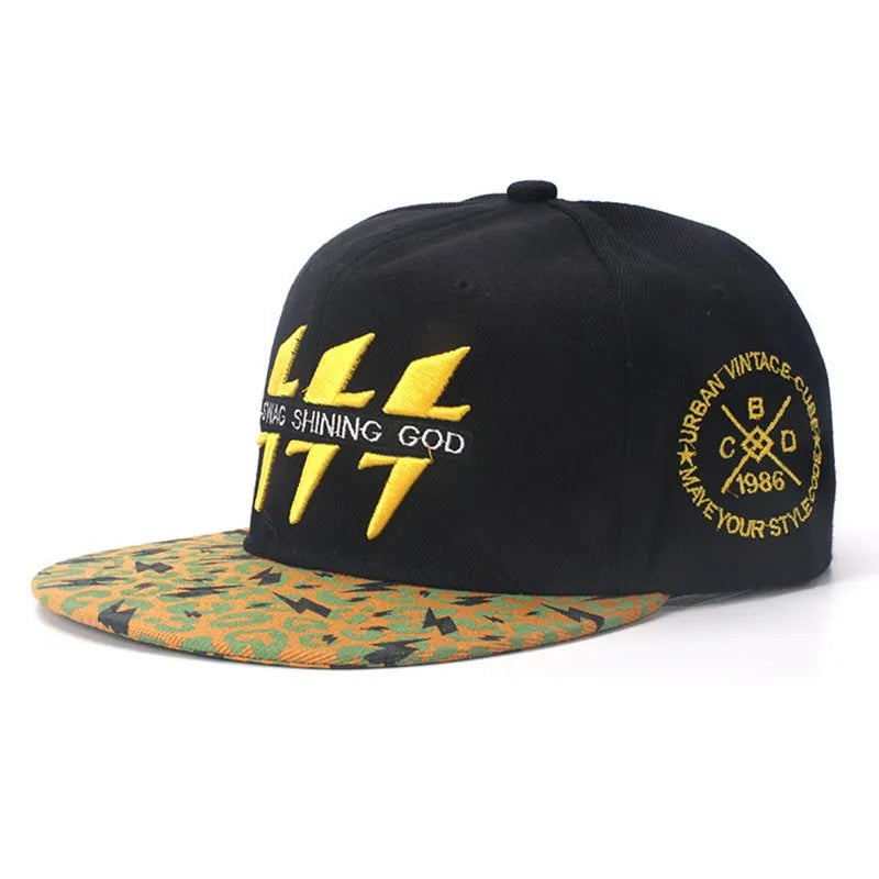 Embroidered Lightning Cotton Hip Hop Snapback Cap