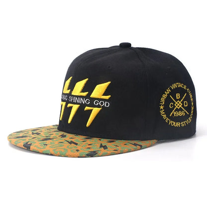 Embroidered Lightning Cotton Hip Hop Snapback Cap