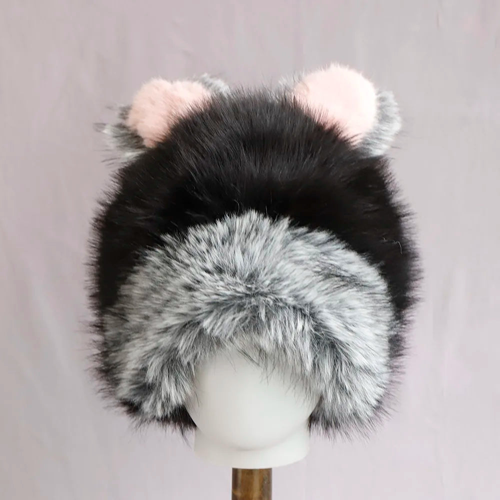 Y2K Bear Rabbit Fur Bucket Hat