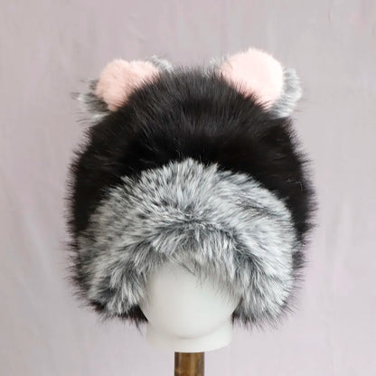 Y2K Bear Rabbit Fur Bucket Hat