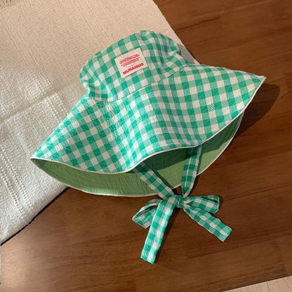 Reversible Plaid Wide Brim Bucket Hat