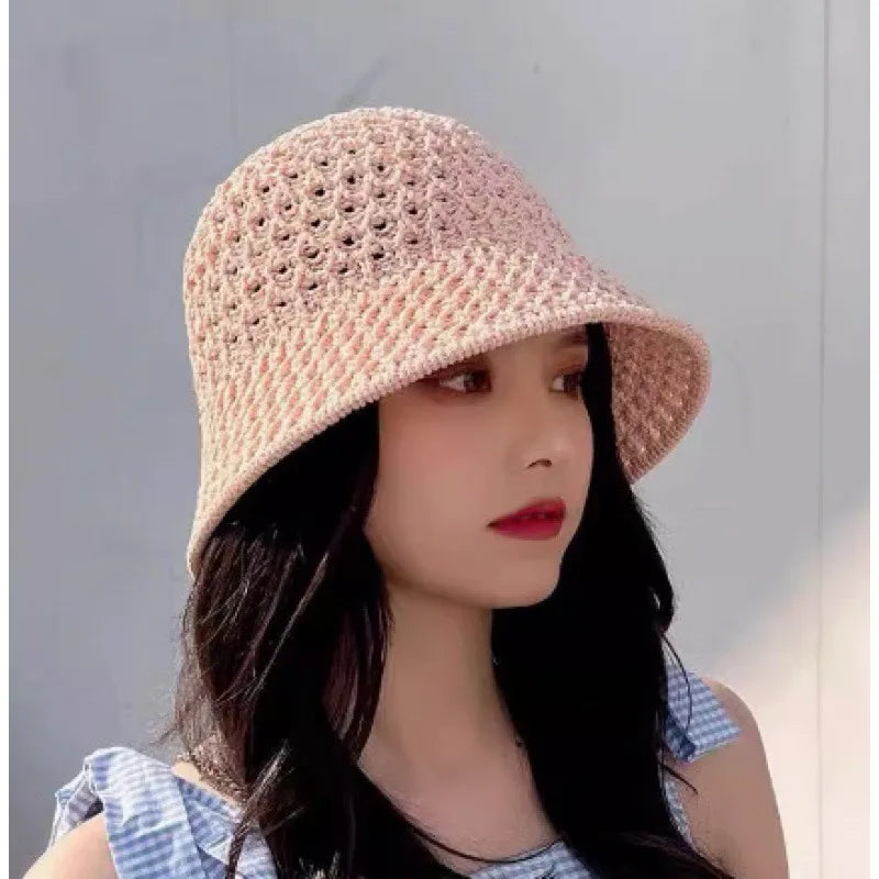 Spring Summer Hollow Knitted Beach Bucket Hat