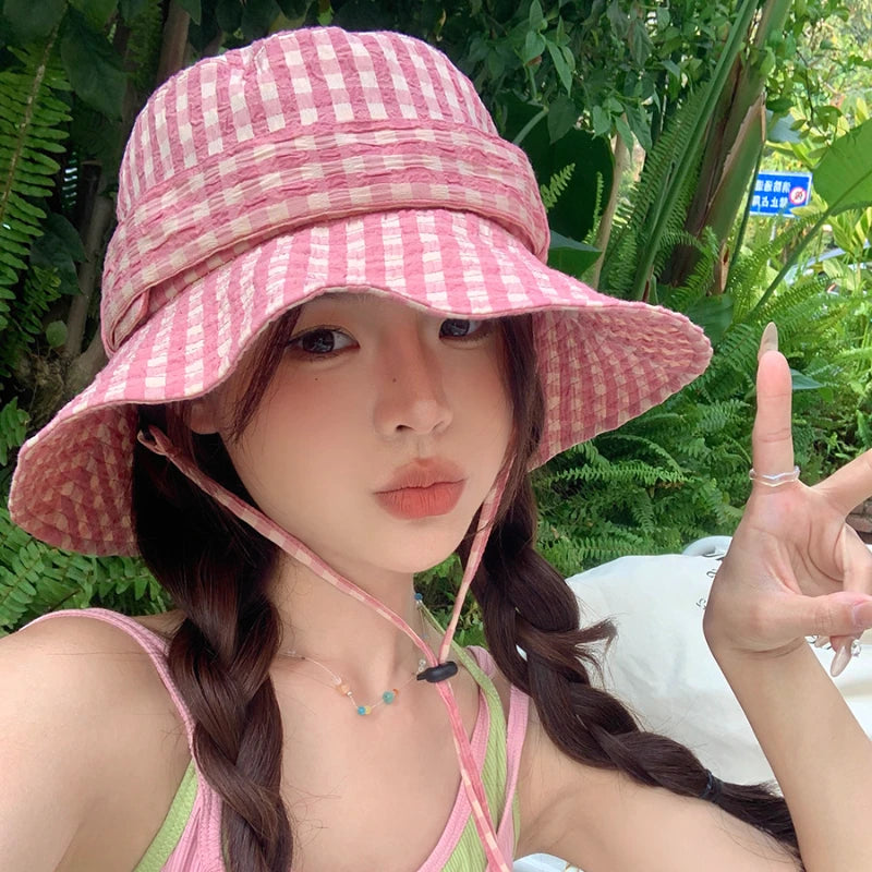 Women's Vintage Pink Plaid Bucket Hat