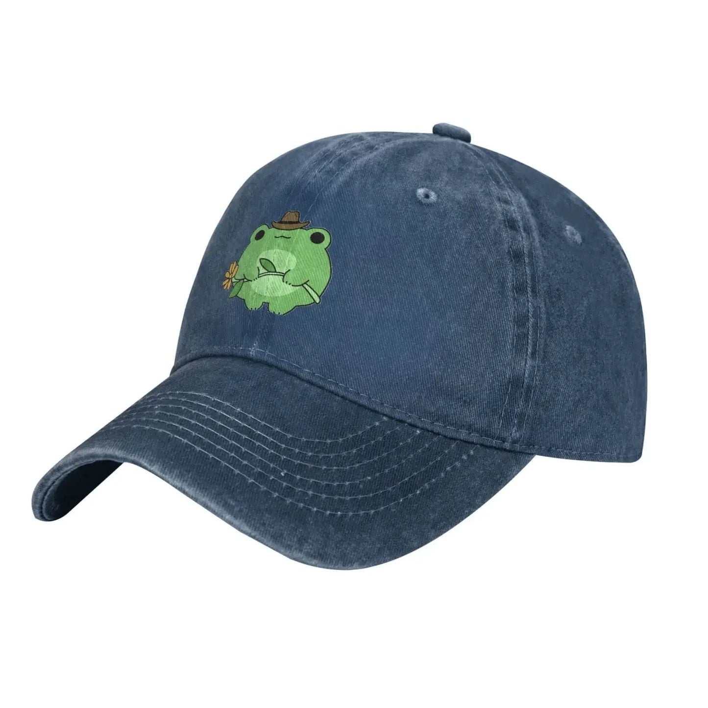 Cute Frog Flower Washed Denim Adjustable Baseball Cap