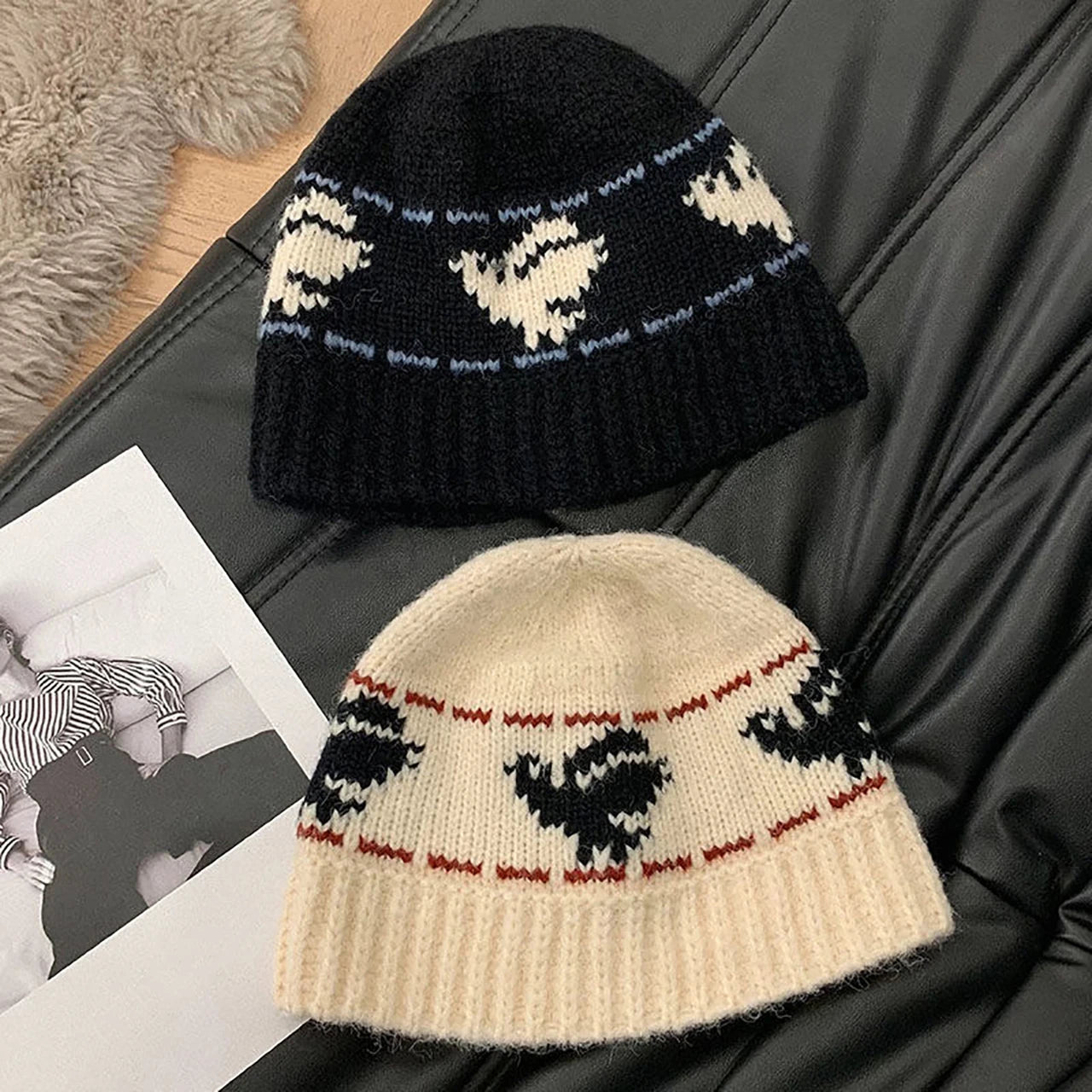 Vintage Jacquard Wool Knitted Warm Bucket Hat