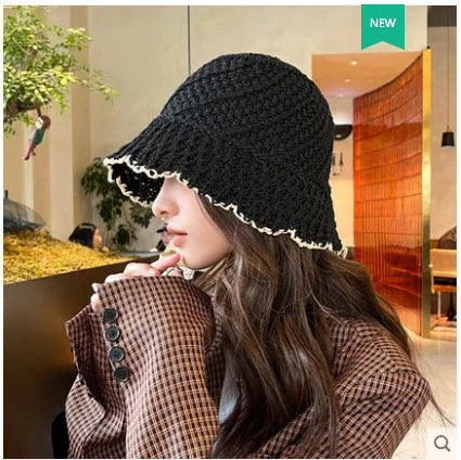 Japanese Lace Hollow Straw Summer Bucket Hat