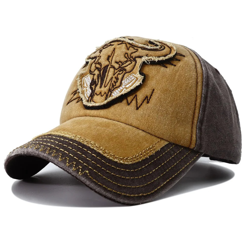 Vintage Bull Head Embroidery Snapback Baseball Cap