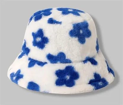 Floral Plush Furry Warm Winter Bucket Hat