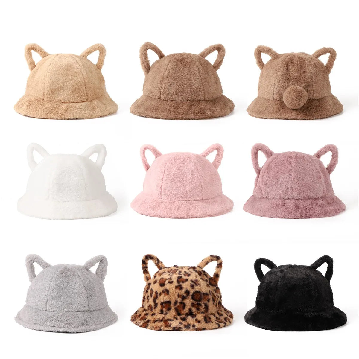 Cat Ear Plush Leopard Bucket Hat