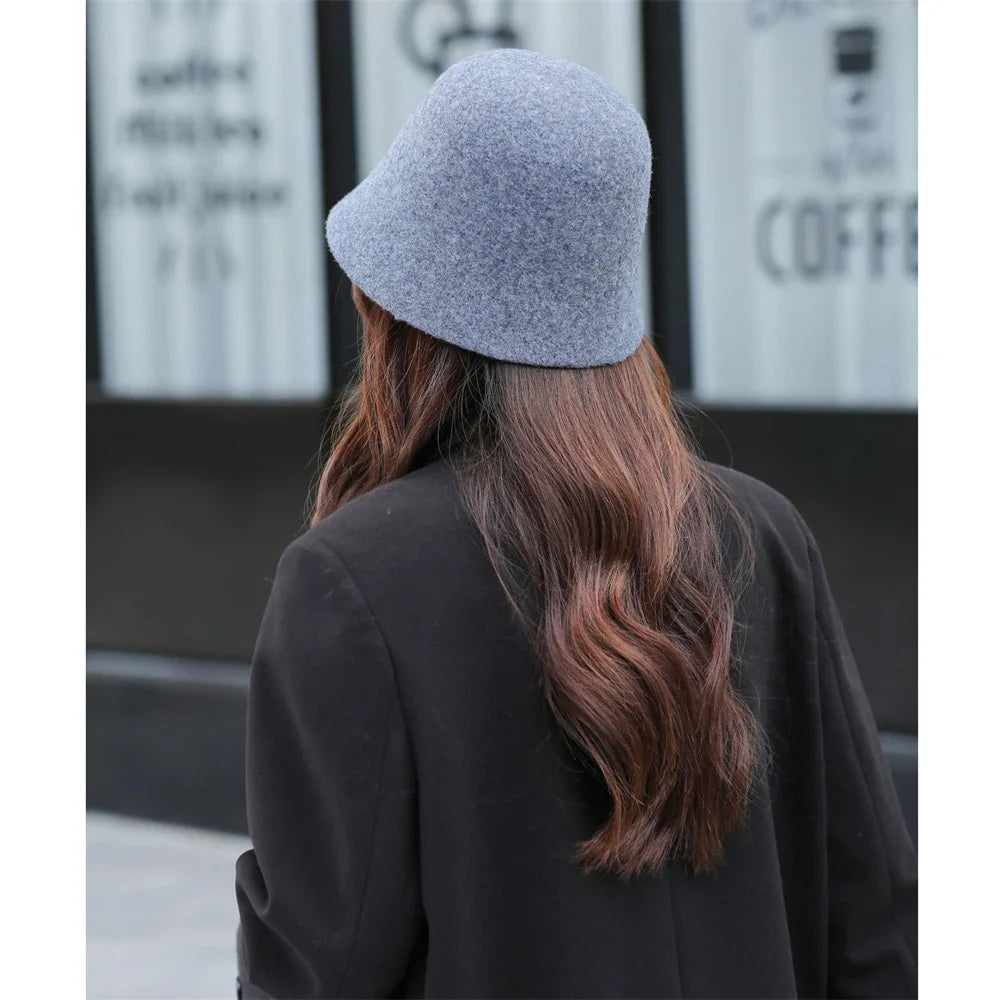 Women Vintage Felt Winter Bucket Hat
