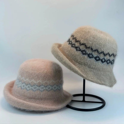 Jacquard Knitted Brimmed Winter Bucket Hat