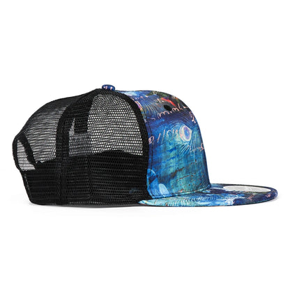 Peafowl Feather Printed Flat Visor Baseball Cap
