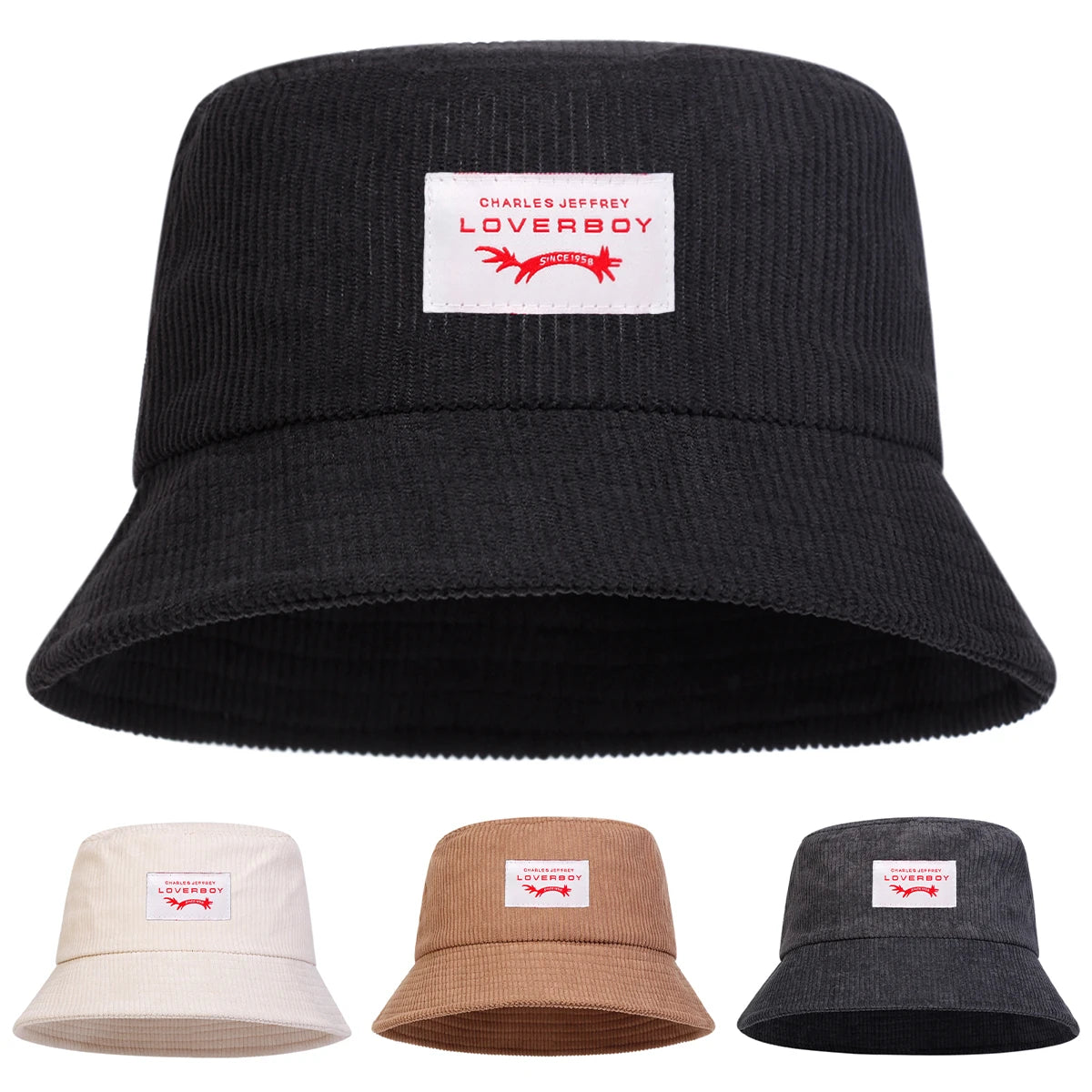Unisex LOVERBOY Sewing Label Personality Corduroy Bucket Hats