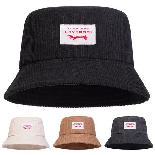 Unisex LOVERBOY Sewing Label Personality Corduroy Bucket Hats