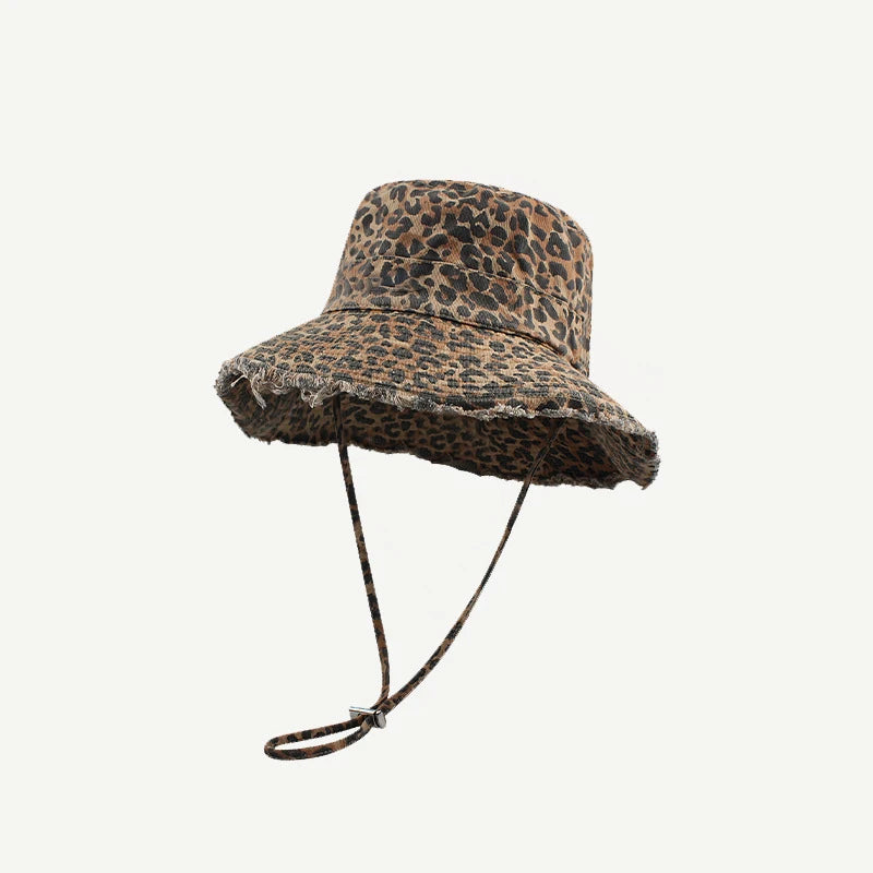 Leopard Print Wide Brim Unisex Sun Bucket Hat
