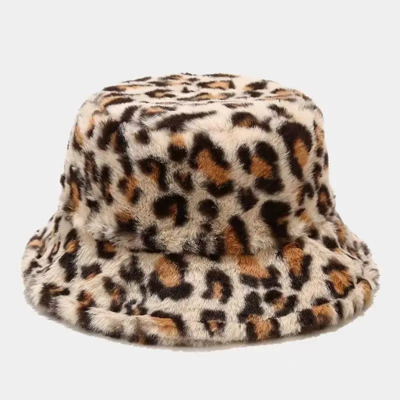 Winter Leopard Fleece Fisherman Bucket Hat