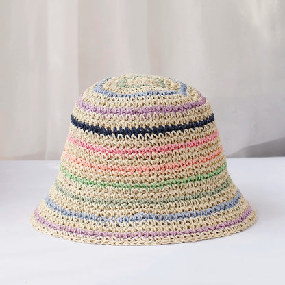 Rainbow Woven Japanese Straw Summer Bucket Hat