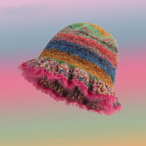 Colorful Gradient Stripe Woolen Bucket Hat